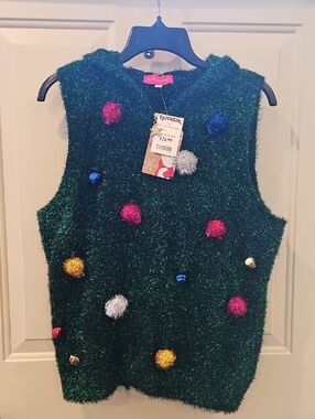 Blizzard Bay Green Festive Pom-Pom Holiday Vest